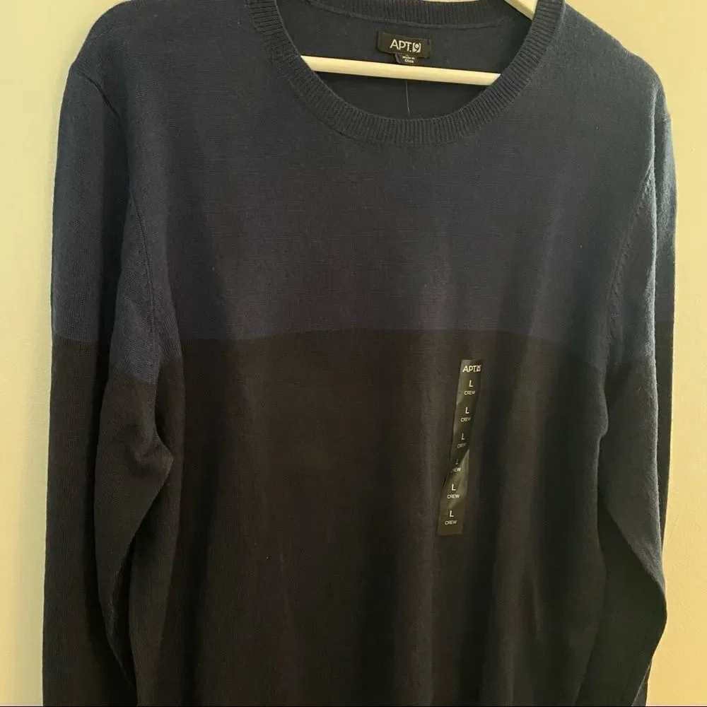 Apt. 9 Sweater Crewneck Long Sleeve Color Block Navy Blue Knit Wool Casual Comfy